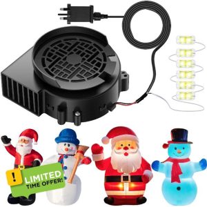 BBTO Inflatable Blower Replacement 1.0A Air Blower Fan with 12V 1.5A Adapter and Light String with 6 LED Bulbs Outdoor Fan Blower for Christmas Holiday Garden Yard Inflatable (White Lights