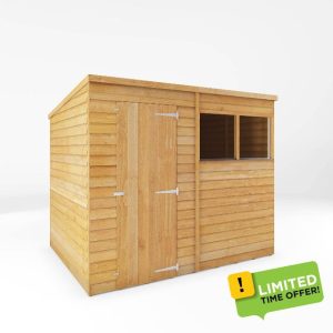 WALTONS | 8ft x 6ft Overlap Shed | Pent Roof | Windows | 8mm Overlapping Cladding | Single Door | Wooden Garden Outdoor Storage | 8x6 | 10 Year Anti Rot Guarantee