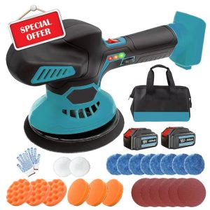 Cordless Buffer Polisher for Makita 2*5500mAH Battery 6 inch Brushless Car Polishing Machine with 24pcs Accessories for Car Detailing