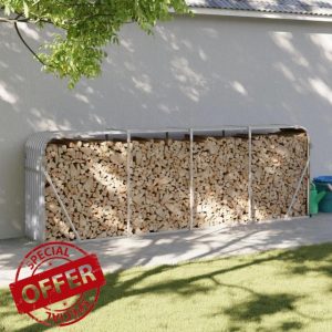 Sufrk Log Holder Light Grey 300x45x100 cm Galvanised Steel-Firewood Rack