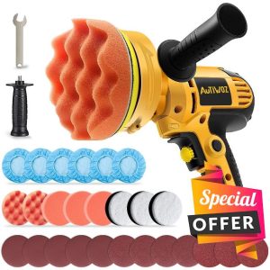 AUTIWOZ Car Polisher Buffer Sander Rotary Polishing Machine Handheld Mini Polish Kit for Car Boat Floor Motorcycles DIY Detailing Buffing Polishing with 5in Waxing Sponge Pads 700W 6-Speed 600-3500RPM