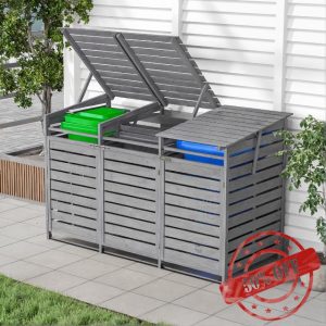 Warmiehomy Wheelie Bin Storage 3 Wheelie Bin Hideaways Outdoor Bin Shed 3 Bins Wooden Wheelie Bin Storage Garden Large Bin Store 191cm x 86cm x 122cm