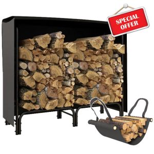 Outsunny 4FT Firewood Rack with Canvas Carrier Bag and 600D Oxford Waterproof Cover
