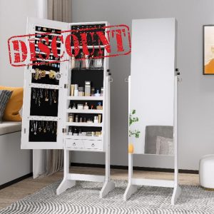 Dprodo Jewelry Cabinet Standing Mirror Lockable Jewelry Armoire with Large Storage