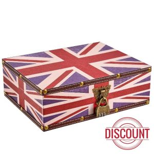 KOGLAR Wood and Leather Treasure Chest with Lid and Lock - Decorative Wooden Jewelry Keepsakes Storage Box for Birthday Office Home Decoration – Union Jack Pattern 10.6"×8.3"×3.7"