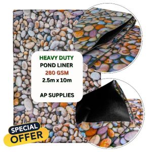 2.5m x 10m Pebble Design Pond Liner 280g/sqm - Heavy Duty HDPE Material - UV & Tear Resistant
