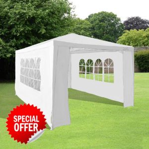 Gazebo 3m x 4m in White with 4 Side Walls by Garden Universe Steel Frame Marquee Canopy Party Tent GAZ03-White-Amz (We do not ship to CI or IOW.)