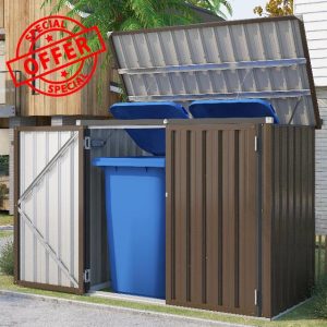UNIONLINE Garden Storage Box| Metal Outdoor Shed with Double Door| Metal Tool Shed | 1.3m² 2m³ | Small Garden Shed | Galvanised Steel Garden Storage Box | Brow
