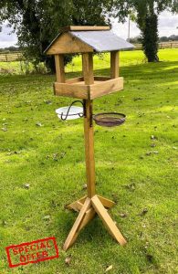 Wooden Wild Bird Table Feeding Station Water Dish and Mesh Feeder Slate Roof Heavy Duty