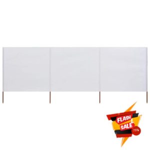 LAPOOH 47140 3-Panel Fabric Screen 400 x 80 cm Sand White / Wind / Garden Screen / Outdoor Scree