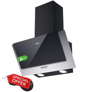 CIARRA CB6736CBK Angled Cooker Hood 60cm with CBCF002X2 Carbon Filters Recirculating & Ducting LED Lights Black Painting&Tempered Glass Wall Mounted Range Hood 600mm Kitchen Extractor Fan            [Energy Class A++]