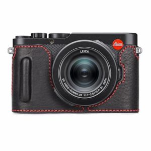 MUZIRI KINOKOO Case for Leica D-LUX 8 Camera - Retro Style Genuine Leather Half Protective Case for Leica D LUX 8/ D-LUX8 Camera - with Opening Bottom and Hand Grip Design - Black Red