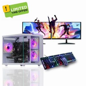 Veno Scorp Gaming PC Dual 22" Monitor Bundle Ryzen 5 5500 Processor RX 580 8GB Graphics Card - 16GB Ram - 512GB SSD - 550W PSU - Windows 11 - WiFi - Vida Apollo