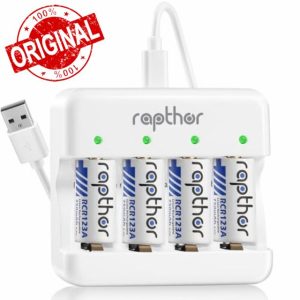 Rapthor 3.7V 750mAh Rechargeable Batteries 4 Pack and Charger Compatible with Arlo Wireless Security Cameras VMC3030 VMK3200 VMS3330 3430 3530
