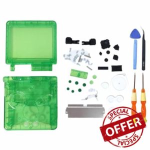 Hzxkqmil Replacement Full Shell Transparent Housing Case Cover with Buttons Screws Kit for Game Boy Advance SP GBA SP Console (Clear Green)