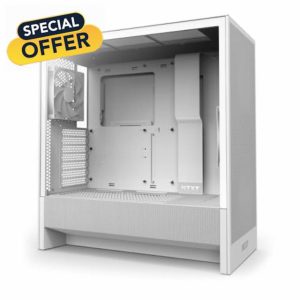 NZXT H5 Flow - Compact ATX Mid-Tower PC Gaming Case - High Airflow - 2 x 120mm Fans Included - 360mm Front & 240mm Top Radiator Support - Cable Management System - Tempered Glass - White