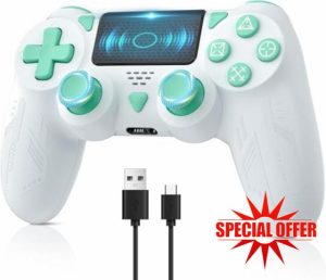 FOIRCEADAL Wireless Controller for Ps-4 Dual Vibration Wireless Gamepad with Turbo and 3.5mm Audio Jack/LED/Touch Pad for P-s4/Pro/Slim/Pc