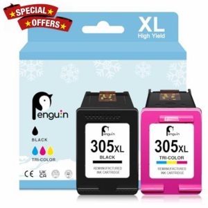 Penguin 305XL for HP 305 XL Compatible with DeskJet 2800e 2810e 2820e 2710e 2720e 4220e 4222e Envy 6000 6022e 6032e DeskJet Plus 4130 Envy Pro 6430 6400 Printer Ink Cartridge Replacement Black Colou