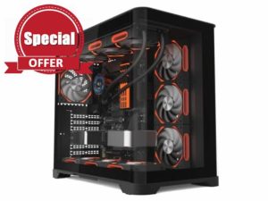 iONZ PC Gaming Case ATX Mid Tower - Dual Chamber Dynamic Series with 4 ARGB PWM Fans | Curved Tempered Glass | Flow - Black