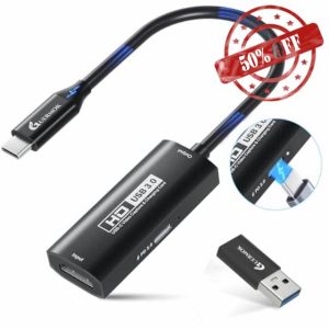 Guermok USB 3.0 Video Capture Card with PD 100W Fast Charge 1080P 60FPS HDMI to USB-A/C Capture Card with Type C Adapter