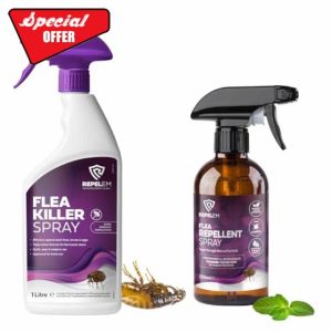 REPELEM Flea Treatment Kit - 1L Flea Spray for The Home with 250ml Natural Flea Repellent | Professional Strength Flea Treatment for House | Household Flea Spray | Low Toxicity Flea Killer for Home