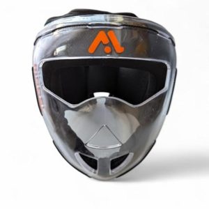 Model Field Hockey Corner Face Mask Junior Black Foam Padded Transparent Elasticated Strap Full Face and Full head coverage