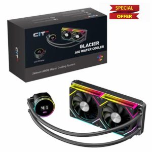 CiT Pro Glacier 240mm Black ARGB CPU Liquid Cooler With 69.4mm Display for Performance Metrics