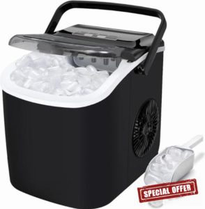 Ice Maker Machine | Countertop Ice Machine with Portable Handle | 9 Cubes Ready in 6 Mins | 12 kg in 24 Hrs | Self-Cleaning | Ice Scoop and Basket |for Home/Kitchen/Office/Bar (BLACK)