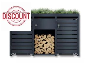 DWD® Garden Double Wheelie Bin Hideaway with Plant Roof 120L/240L Waste Bin Storage Shed w/Locking Doors Central Firewood Rack Store with Integrated Tool Compartment