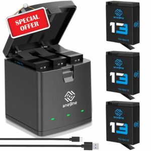 Anegine Hero 13 Battery 2100mAh and LED 3-Slot Storage Charger for GoPro Hero 13 Black Enduro Rechargeable Battery with Type-C PD3.0 PD2.0 (3-Pack)