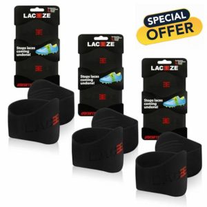 LACEEZE Bands Max size 3 PACK black bands fits shoe size UK 7 onwards keeps laces tied during sport