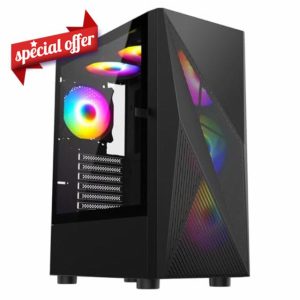 CiT Falcon Airflow Micro-ATX PC Computer Case With Mesh Front Panel & Hinged Tempered Glass Side Panel With Motherboard Compatibility & 6 x 120mm ARGB Fans Included
