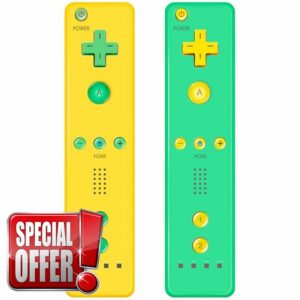 AUFGLO Wii Controller 2 Pack - Wii Remote with Silicone Case and Wrist Strap(Yellow + Green)