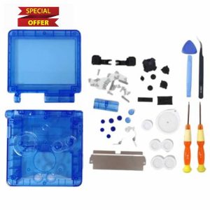 Hzxkqmil Replacement Full Shell Transparent Housing Case Cover with Buttons Screws Kit for Game Boy Advance SP GBA SP Console (Clear Blue)