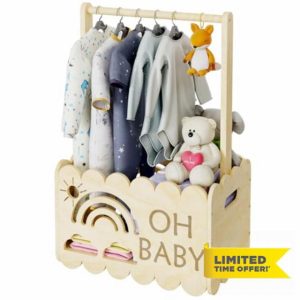 DUHARS Wooden Baby Hamper Basket for Baby Shower