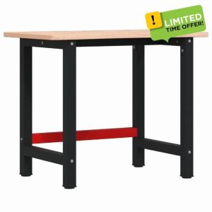 idaXL Workbench - 100x55-60x81.5 cm Solid Wood Beech - Versatile Tool Bench or Work Desk with Metal Frame for DIY Projects