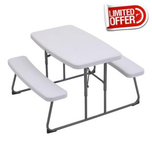Warmiehomy Kids Picnic Table Folding Table and Chairs for Children Outdoor Camping Table and Bench HDPE Tabletop Folds Flat for Storage Kids Table for Yard Patio Lawn Party