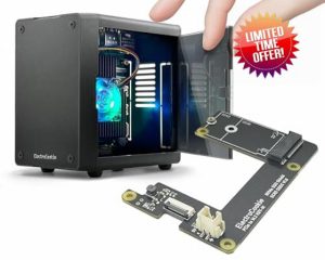 ElectroCookie Mini PC Case for Raspberry Pi 5 with M.2 NVMe SSD PCIe HAT and Active RGB Lighting Cooler (Black Case + NVMe Board)