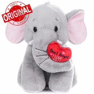 My OLi Plush Elephant Teddy 22cm Soft Elephant with Red Heart Stuffed Animal I Love You Elephant Plush Toys for Babies Kids Boys Girls Love