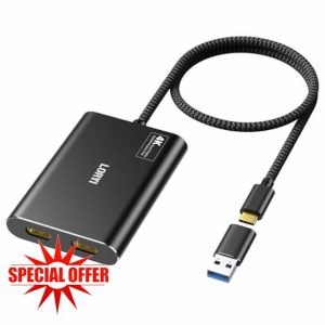 Loryi DisplayLink USB/USB-C to Dual HDMI Adapter 4K@60Hz HDMI Splitter for M1/M2/M3 Mac