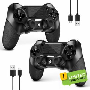 AceGamer 2 Pack Wireless Controller for PS4,Game Controller for PS4/Pro/Slim/PC,Gamepad Joystick with Turbo/Back Button/Dual Vibration/6-Axis Gyro Sensor/Touch Panel (2 Black Packs)