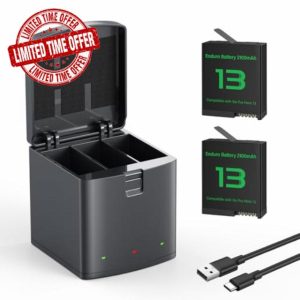 Adicop Hero 13 Battery 2100mAh Rechargeable Li-Ion Battery and 3 Slot Charger Case Accessories compatible with Gopro Hero 13 Black Action Camera (2 Batteries+Charger)