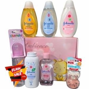 Newborn Essentials Gift Hamper Basket in Gift Box for New Mum Gifts Baby Gifts Newborn Baby Shower Gifts for Mum & Dad New Parents Gifts Baby Wishlist List Christmas Christening Gifts (Pink)