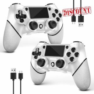 AceGamer 2 Pack Controller for PS4,Wireless Controller for PS4/Pro/Slim/PC,Gamepad with Turbo/Back Button/Dual Vibration/6-Axis Gyro Sensor/Touch Panel(2 White Packs)