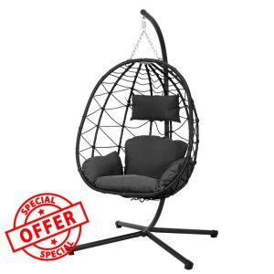 Warmiehomy Egg Chair Hanging Chair with Stand Garden Foldable Swing Chair with Cushion Rattan Hanging Egg Chairs for Indoor Outdoor Hammock Chair With Frame for Patio
