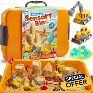 Klever Kits Magic Play Sand for Kids Kinetic Sand Set Construction Toys Sandbox with 18 Accessories and Glowing Stones Play Sand Toys for Boys Girls 3 4 5 6 7 8 Year Old Sensory Bin Learning Gifts