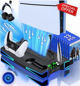 Cool RGB LED PS5 Stand and PS5 Cooling Station with Dual Controller Charging