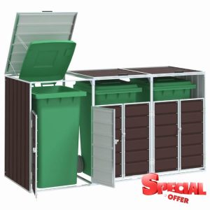 Juroupi Wheelie Bin Storage for Triple Bins Brown 216x81x115 cm Steel