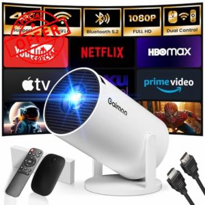 2025 Mini Projector 1080P FHD 4K Support Smart Projector with Mouse Portable Projector with WiFi and Bluetooth 180° Adjustable Auto Keystone HDMI/TV Stick/USB/PS5/Laptop