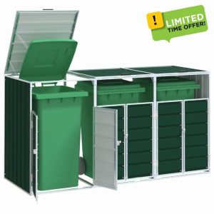 Juroupi Wheelie Bin Storage for Triple Bins Green 216x81x115 cm Steel